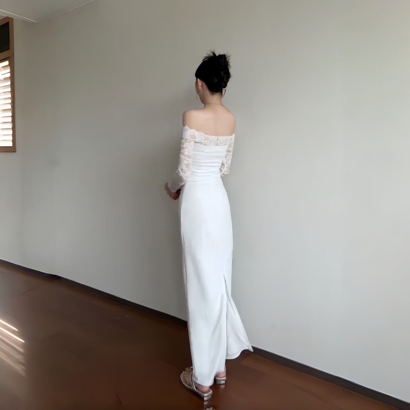 GirlsAt18 性感一字肩蕾丝长袖连衣裙女秋季气质修身白色礼服长裙,淘宝优惠券,粉丝福利购,淘宝优惠卷