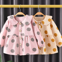 Female baby jacket long sleeve dress with dress spring autumn and baby 0 to 4 year old foreign air blouse 2021 new external wearing tide