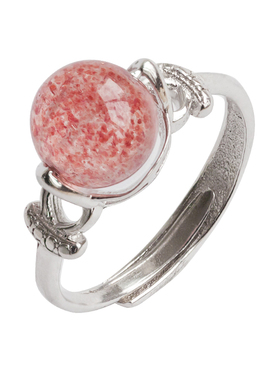 天然草莓晶月光石紫水晶开口戒指女925纯银转运珠食指戒生日礼物