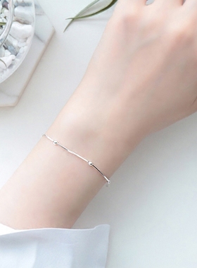 S925纯银韩国定制极简约纤细甜美圆珠蛇骨链手链女气质银饰品礼物