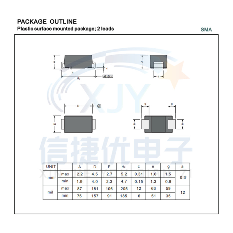 SMAJ9.0A/10A/11A/12A/13A/14A/15A/16A/CA 贴片TVS二极管 单双向 - 图0