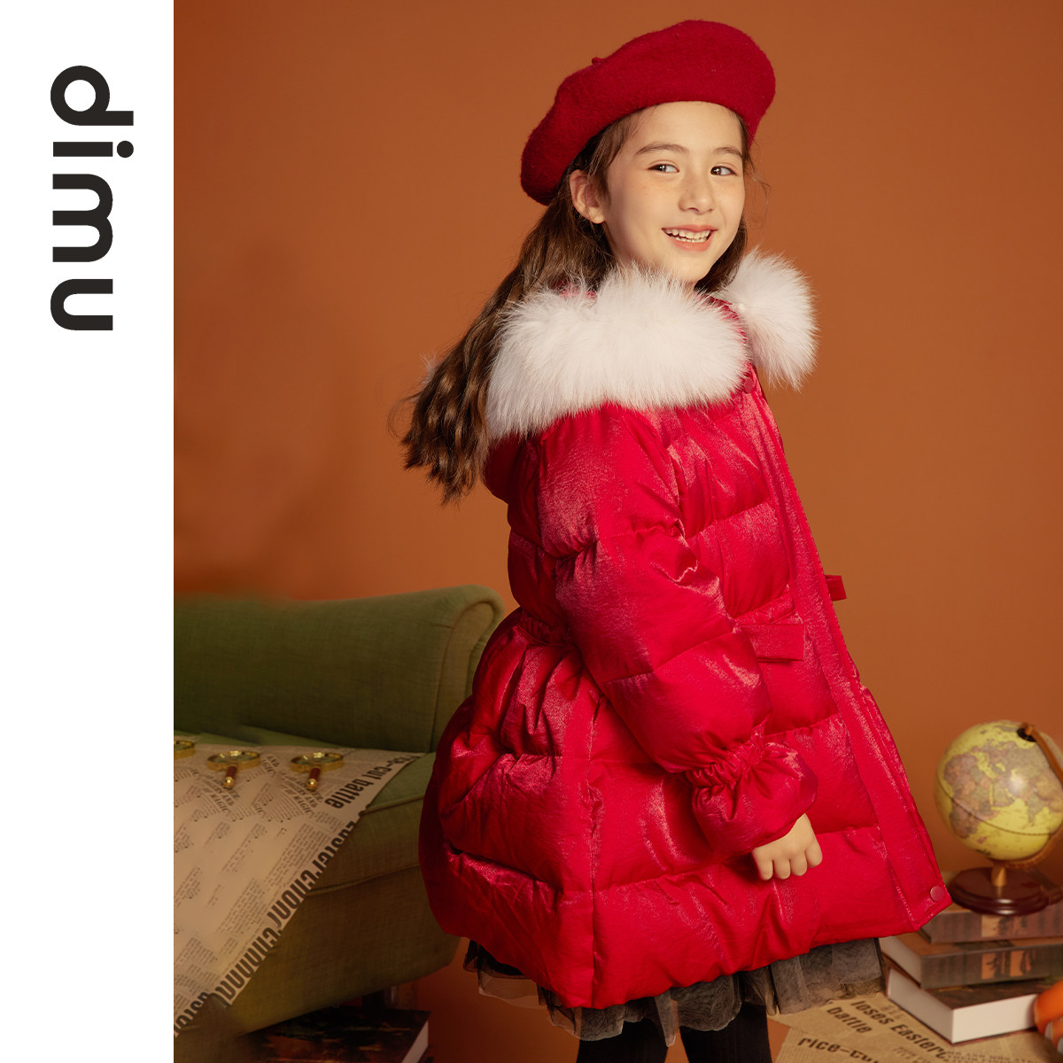 笛牧女童羽绒服2024冬新款洋气红色加厚保暖中长款白鸭绒儿童外套