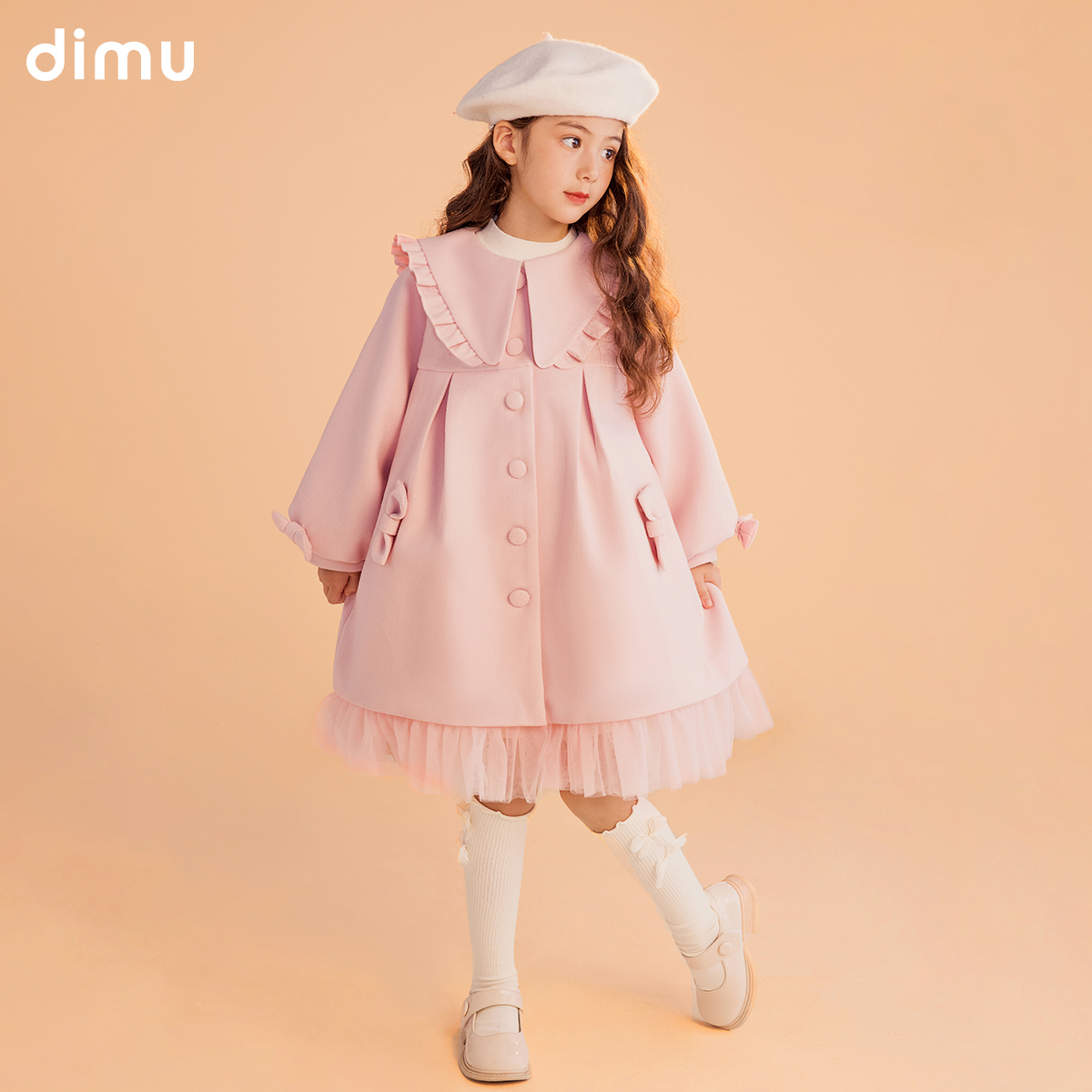 dimu 笛牧 加厚中长款公主超仙粉色呢大衣 天猫优惠券折后￥168包邮（￥298-130）100~150码可选