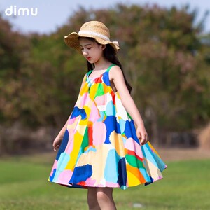 笛牧童装夏新款时尚印花裙背心裙棉布连衣裙