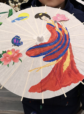 纸伞diy手工绘画古风儿童迷你空白画画材料道具女童白色小油纸伞