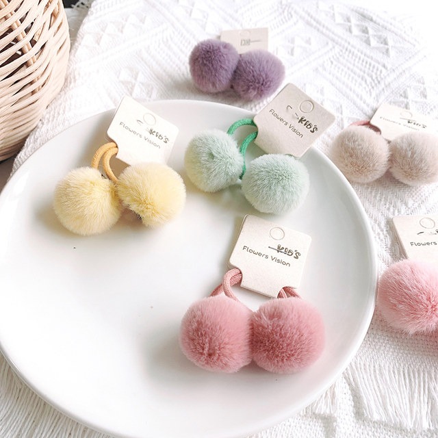 Cute fur ball pair, candy-colored children’s hair accessories