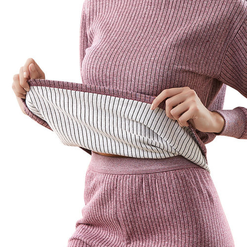 中老年人保暖内衣女士加厚三层夹棉毛衫秋衣秋裤套装宽松半高领男 - 图0