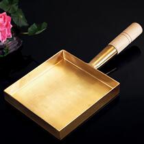Copper-day-style jade burn pure copper red copper brass baking tray copper-made flat bottom frying pan wood handle square flat bottom pot copper pot