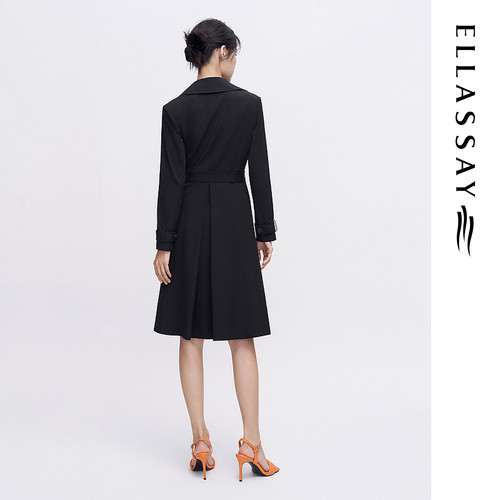 ELLASSAY歌力思2026春季新款百搭系带设计黑色风衣EWE341F01600 - 图1