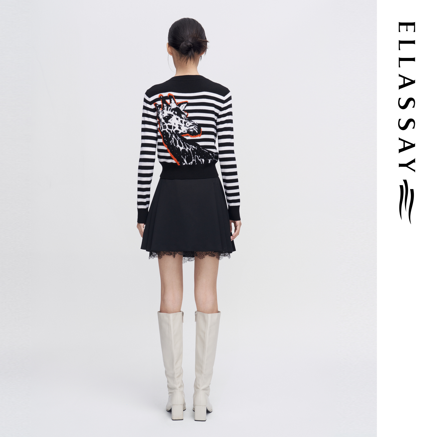 ELLASSAY歌力思春夏新款羊毛蕾丝边压褶A字半身裙女EWE341Q02900 - 图1