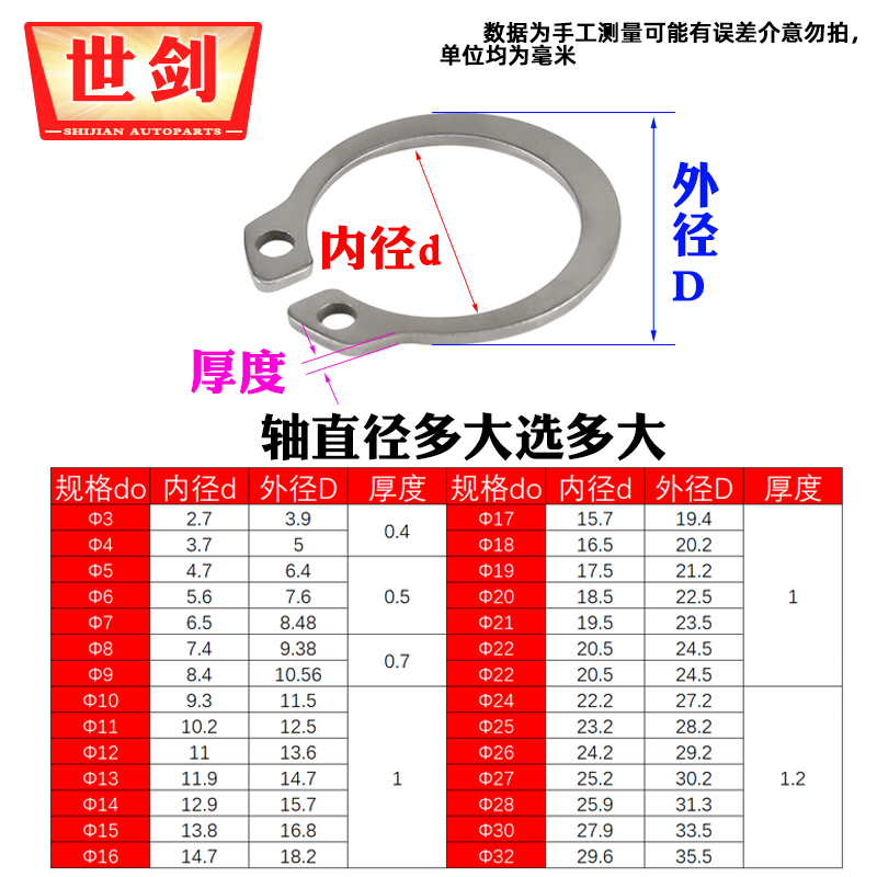 轴用挡圈不锈钢65mn锰A型轴承外卡环弹性挡卡C型卡扣GB894卡簧子8