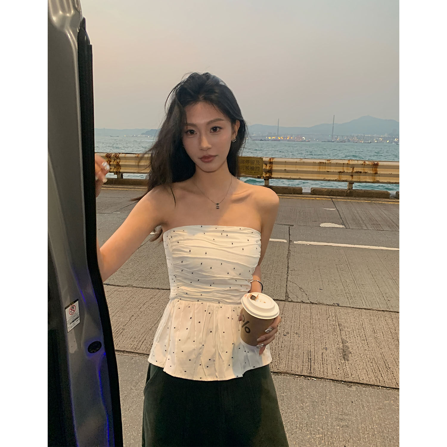 pusumede辣妹波点抹胸小衫外穿性感修身背心女露肩设计感无袖上衣,淘宝优惠券,粉丝福利购,淘宝优惠卷