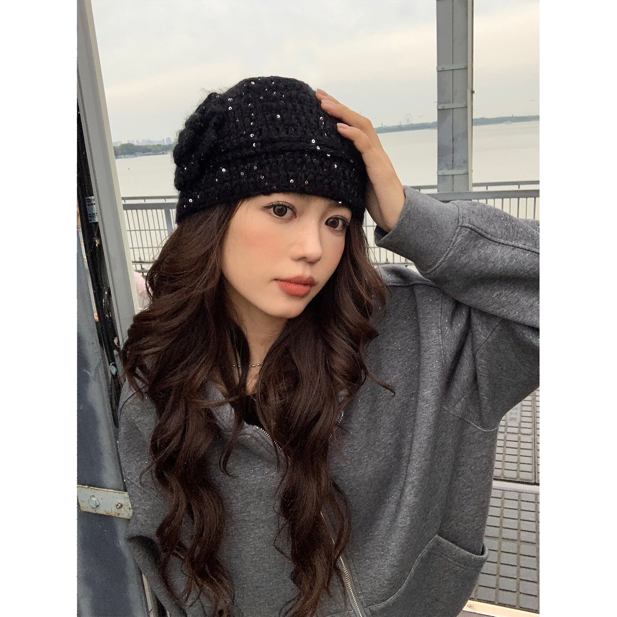 pusumede 银河碎片 高级灰色连帽卫衣外套女宽松休闲拉链开衫上衣,淘宝优惠券,粉丝福利购,淘宝优惠卷