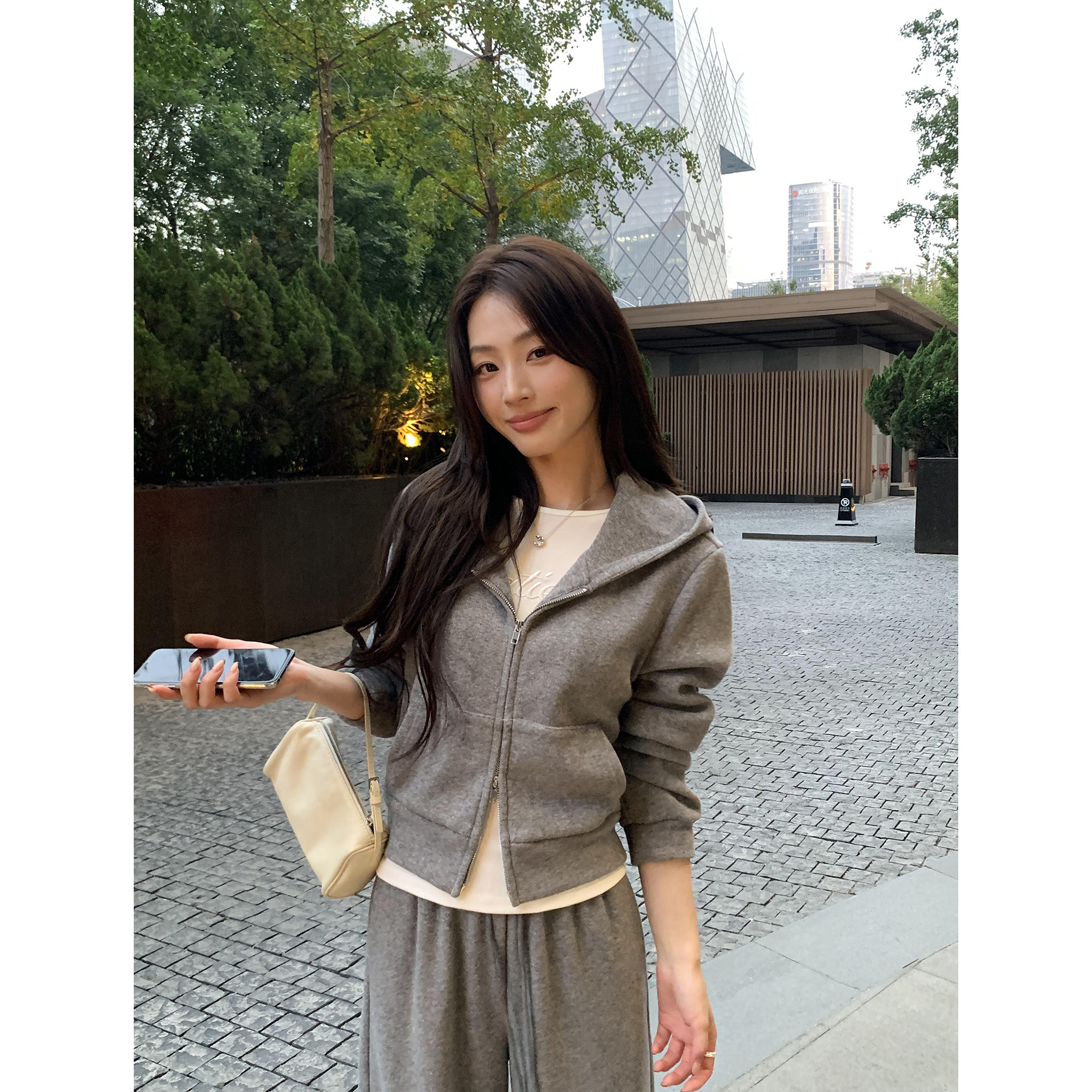 pusumede 长期松弛 慵懒风短款连帽卫衣外套女高腰休闲卫裤套装,淘宝优惠券,粉丝福利购,淘宝优惠卷