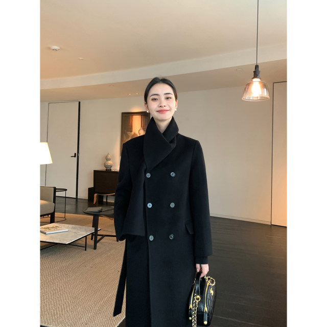 Scarf integrated design wool double-sided wool coat