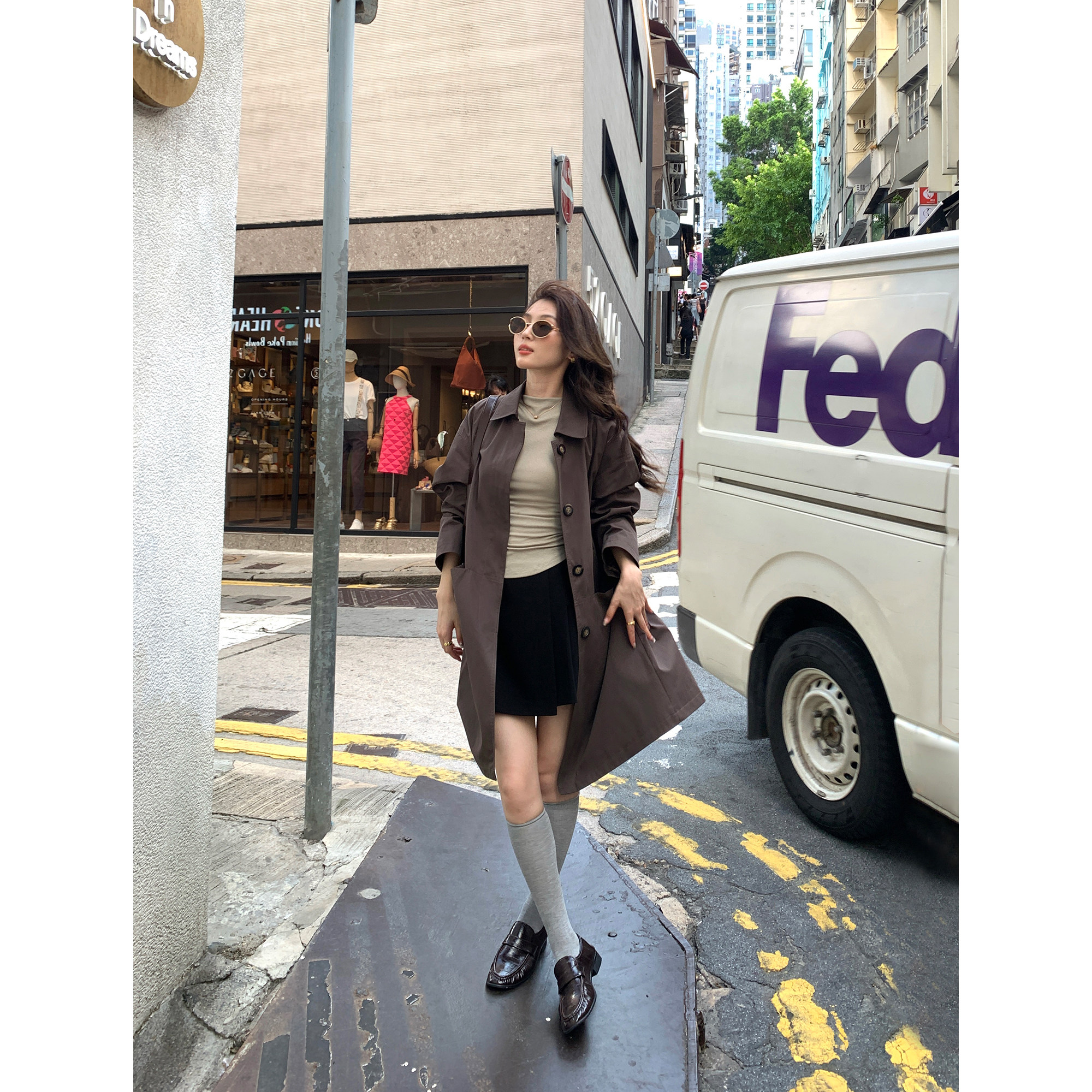 pusumede【现货7.5折】都市巴恩 翻领中长款风衣外套女休闲大衣,淘宝优惠券,粉丝福利购,淘宝优惠卷