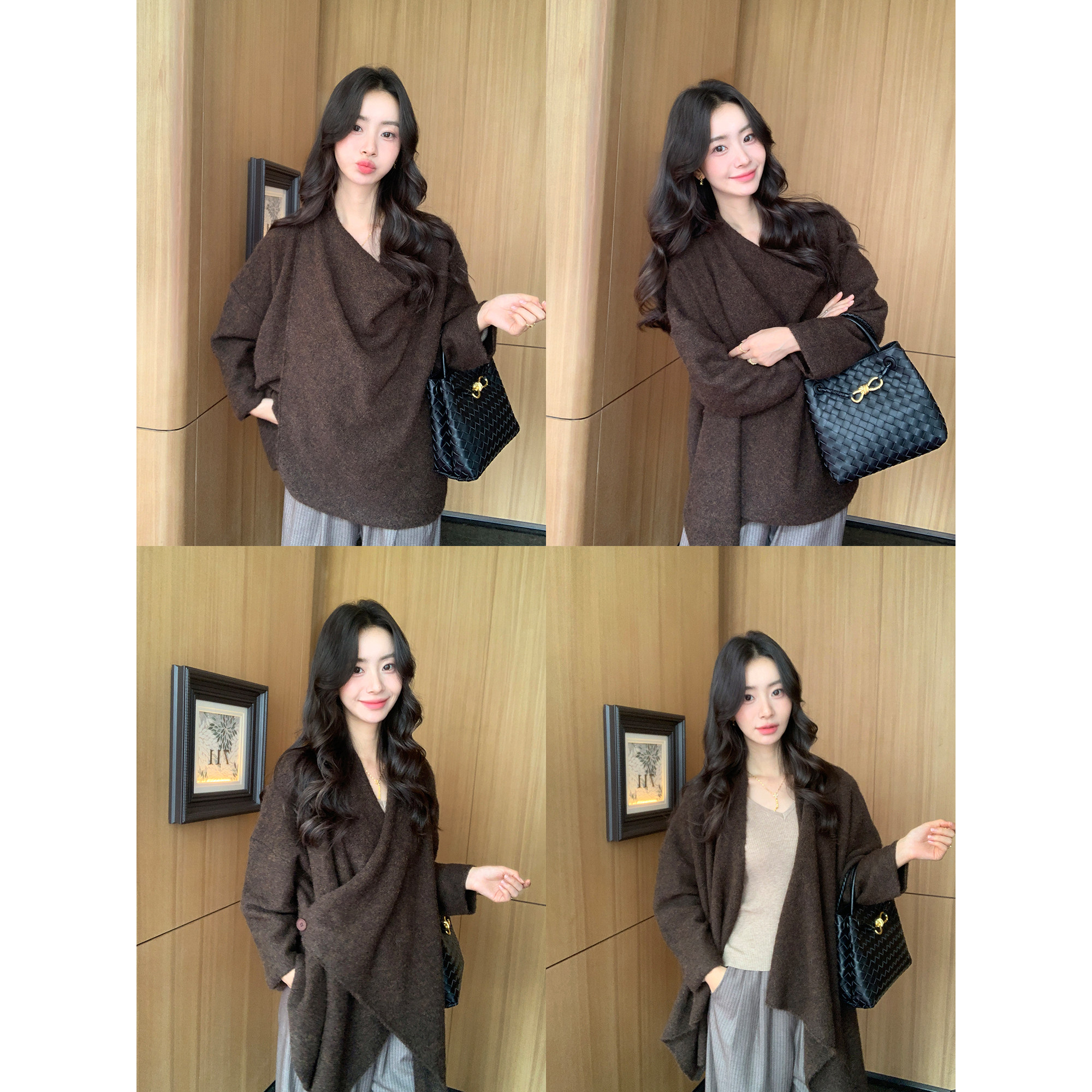 pusumede 随性松弛 灰色宽松针织开衫女软糯厚实保暖弹性毛织外套,淘宝优惠券,粉丝福利购,淘宝优惠卷