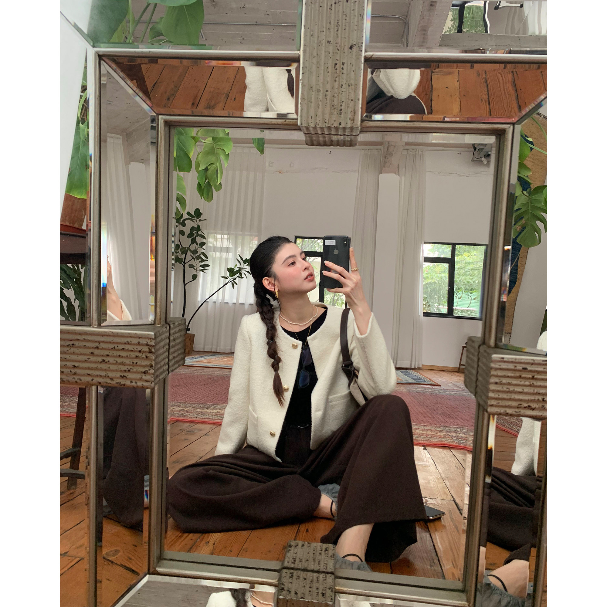 pusumede 黑色羊毛小香风外套女气质高级感优雅名媛短款开衫上衣,淘宝优惠券,粉丝福利购,淘宝优惠卷