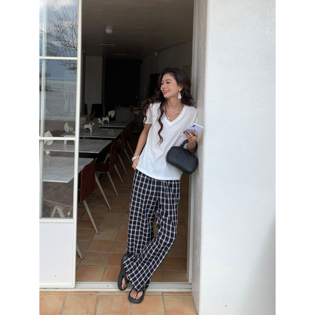 ໂສ້ງຂາຍາວ plaid ໂສ້ງຂາຍາວຂອງຜູ້ຍິງ