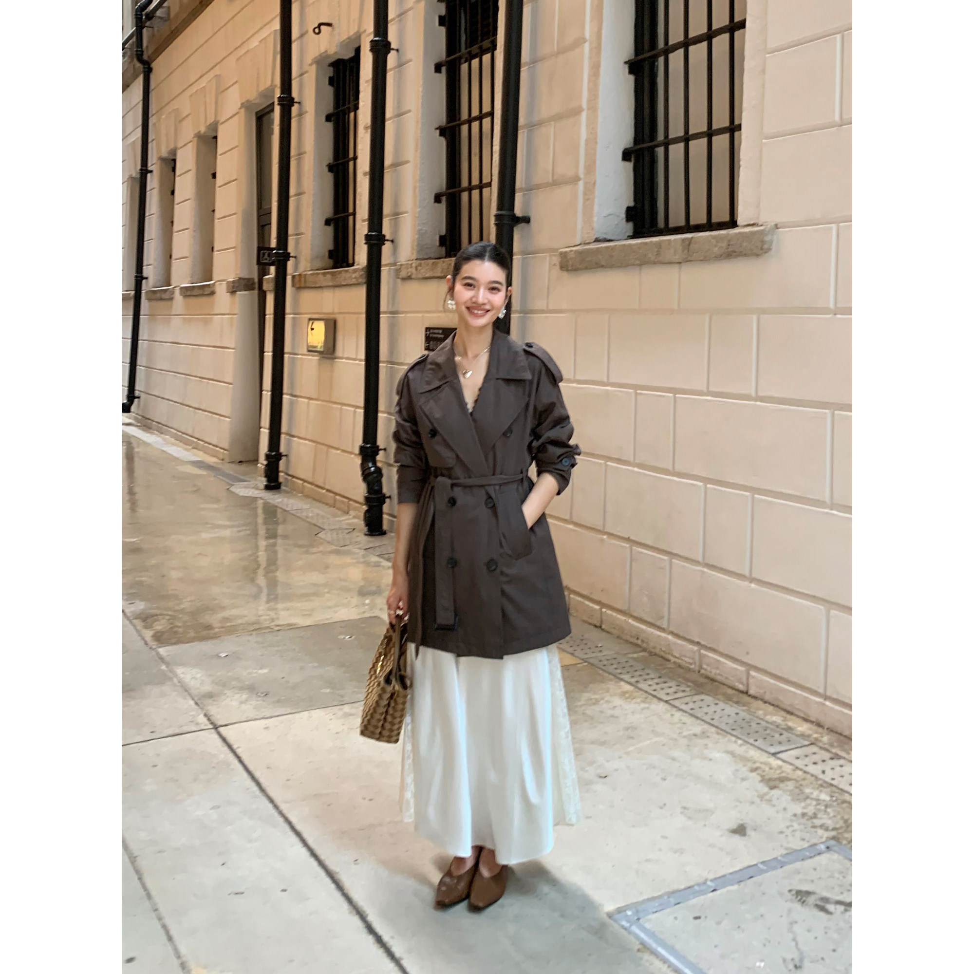 pusumede 高知都市风 经典廓形翻领风衣女气质收腰中长款大衣外套,淘宝优惠券,粉丝福利购,淘宝优惠卷