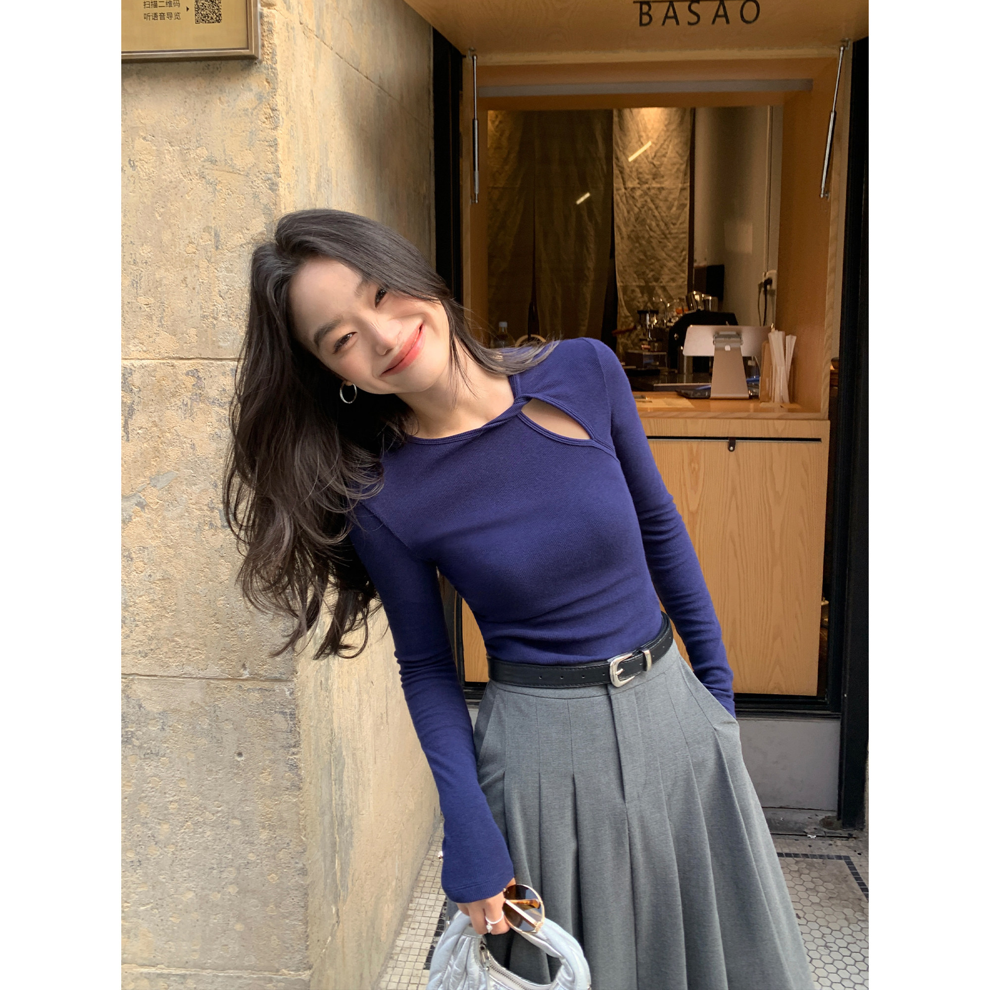 pusumede 别出心裁 镂空设计感长袖t恤女针织衫气质修身打底上衣,淘宝优惠券,粉丝福利购,淘宝优惠卷