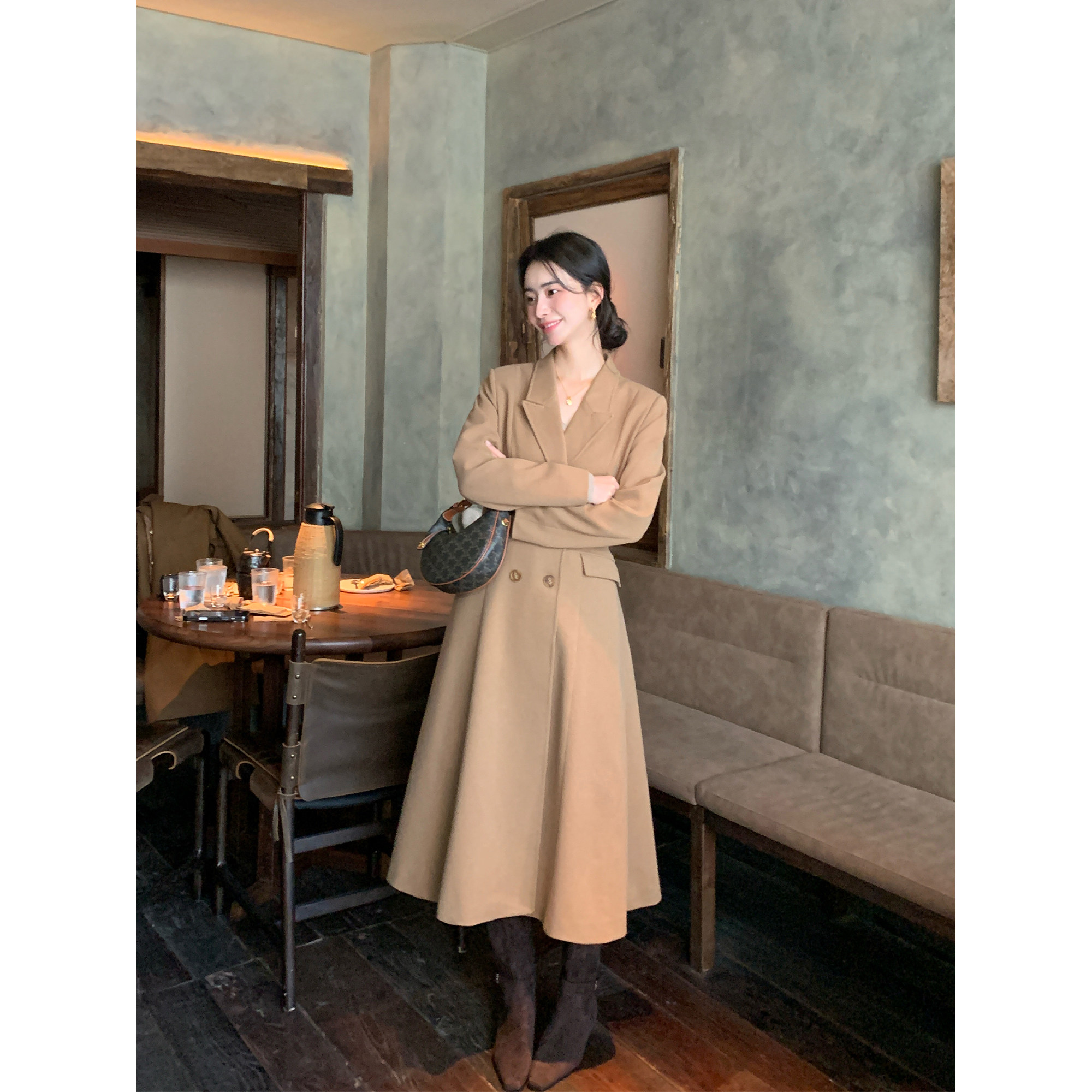 pusumede 黑色赫本风毛呢外套女高级感收腰显瘦长款气质呢子大衣,淘宝优惠券,粉丝福利购,淘宝优惠卷