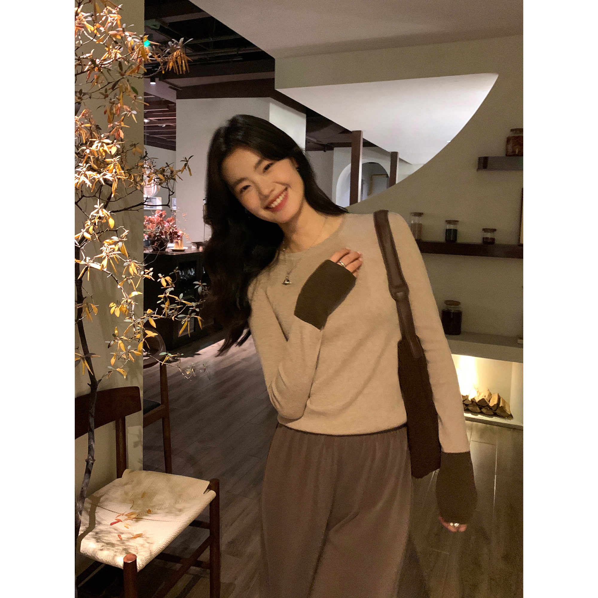 pusumede【现货7折】撞色针织衫女设计感袖口修身内搭打底毛衣,淘宝优惠券,粉丝福利购,淘宝优惠卷