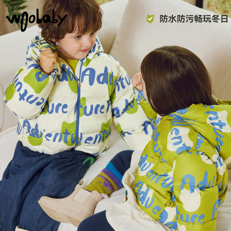 woobaby儿童羽绒服23冬男童女童宝宝连帽加厚保暖面包服外套童装