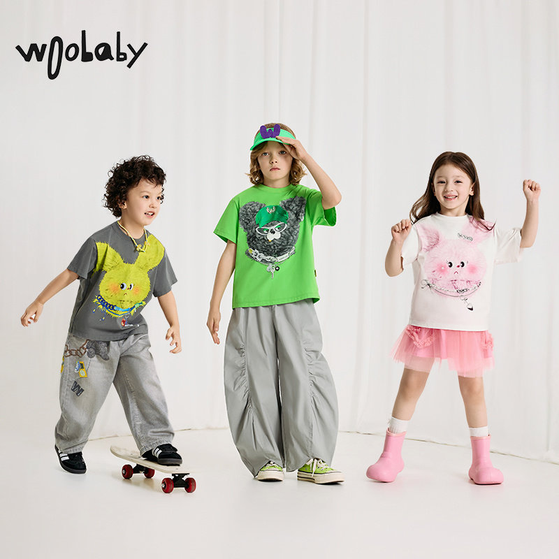 [沐言同款]woobaby儿童短袖T恤男女童25夏季桉树凉感防蚊毛怪童装,淘宝优惠券,粉丝福利购,淘宝优惠卷