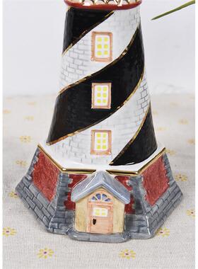 38包邮外单烫金陶瓷指航灯塔液体蜡烛灯地中海家居装饰品摆件摆设