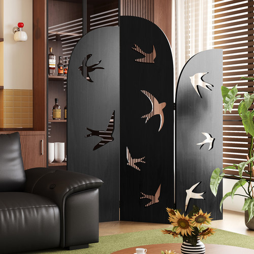 折叠千鸟刀片屏风复古燕子折屏客厅家用法式入户隔断艺术中古屏风 - 图0