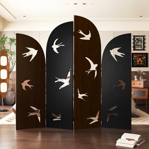 折叠千鸟刀片屏风复古燕子折屏客厅家用法式入户隔断艺术中古屏风 - 图3