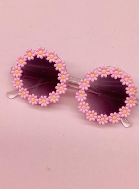 儿童太阳镜女孩可爱花朵小孩墨镜出游海边小童时尚遮阳镜定制