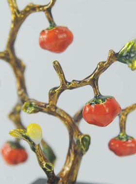 新中式珐琅彩柿子摆件电视柜酒柜装饰品搬家礼物乔迁新居礼品摆设