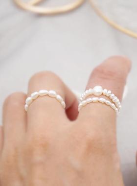 韩国时尚精致小巧众弹力戒指ins潮食指淡水指环复古戒指定制