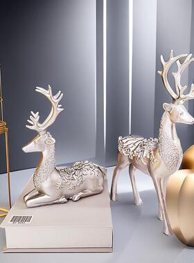 新中式麋鹿客厅电视柜玄关装饰品摆件创意树脂工艺品开业新房礼品