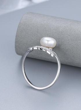 S925银戒指女可调节时尚创意叶子指环DIY空托饰品定制