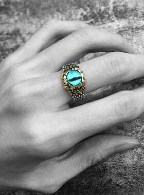 仿泰银戒指蟒蛇眼睛蛇眼恶魔之眼戒指开口可调节指环复古手工定制