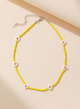 民族风米珠花朵项链波西米亚活力少女彩色小雏菊choker颈链女定制