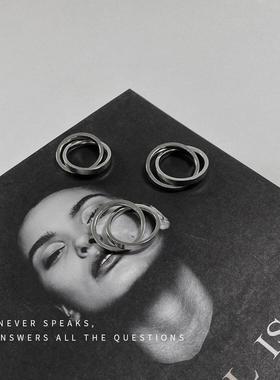 钛钢双环交叉戒指男女冷淡风时尚ins小众嘻哈简约潮指环情侣定制