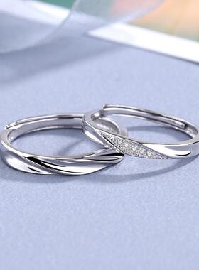 S925银韩版情侣共渡爱河条纹戒指 男女双扭纹三沟对戒 情人节定制