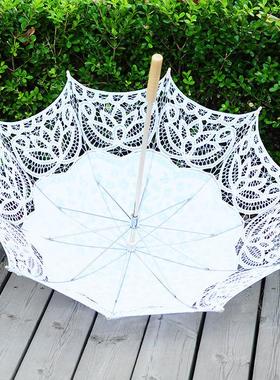 工艺花边蕾丝伞 婚礼摄影道具舞蹈钩花绣花伞 棉布欧式汉服古风伞