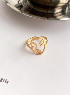 抽象脸形开口戒指女欧美气质小众设计新款镂空个性时尚指环夏定制