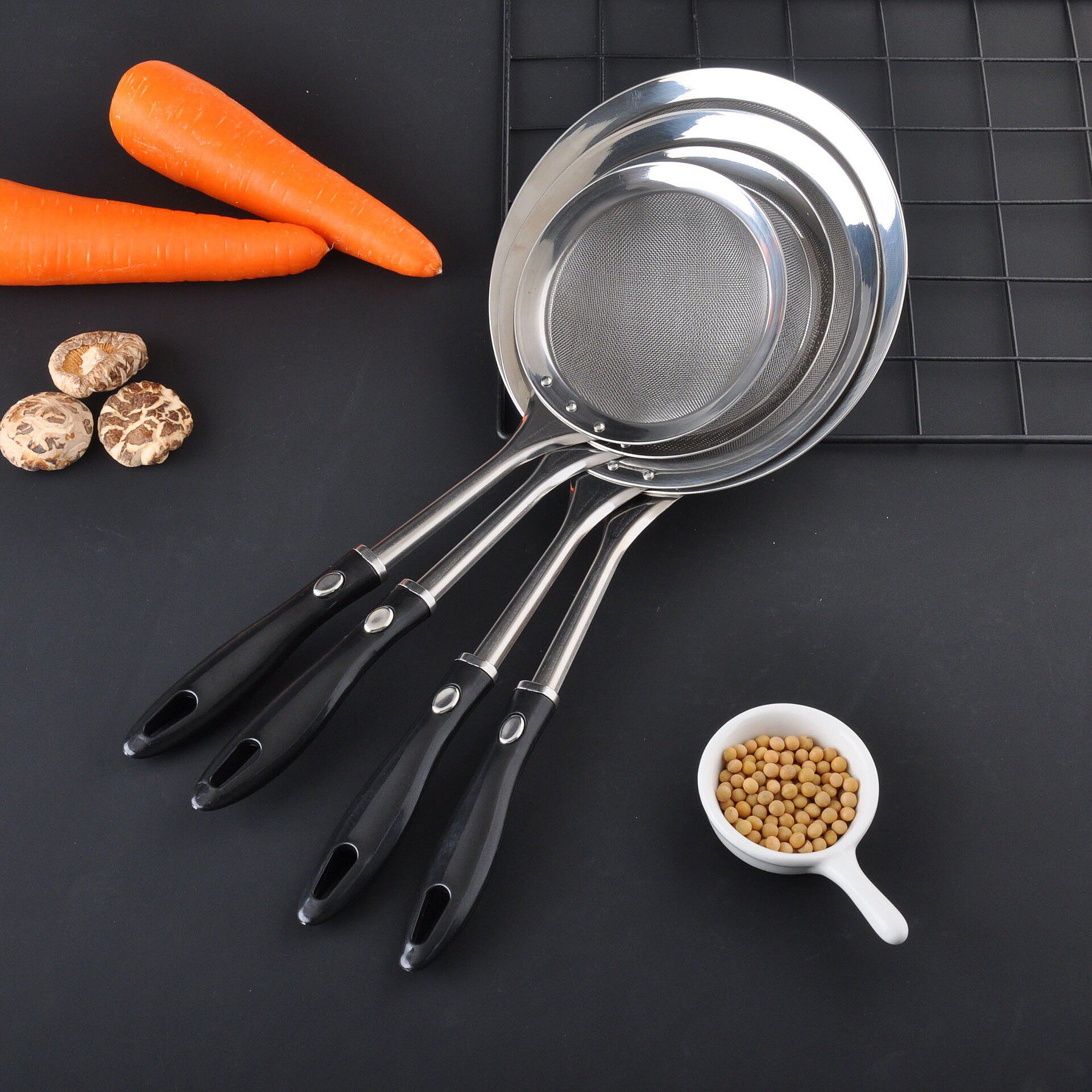 201不锈钢漏勺笊篱 燕窝漏网豆浆过滤油格烘焙面粉筛网厨房隔油勺