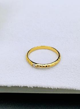 欧美简约复古手做捶打凹凸纹理方形锆石闪钻简约混搭细戒指指定制