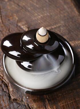 新品陶瓷中式倒流香炉创意高山流水三生石回流香薰炉家居摆件定制