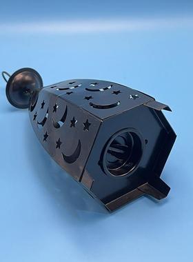 复古做旧镂空星月铁艺风灯烛台田园铁艺蜡烛台桌面装饰品摆件定制