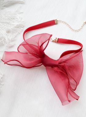 芭蕾少女项链女饰品丝带大蝴蝶结项圈Choker颈链年会配饰颈带定制