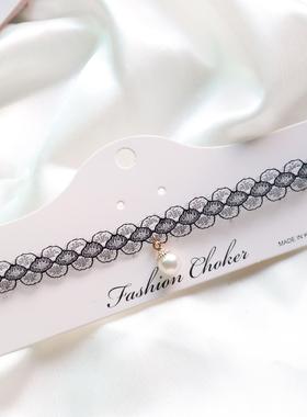 复古饰品白色花卉蕾丝颈带吊坠黑色颈带choker颈链项链女定制