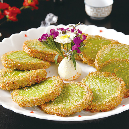 阿诺绿茶饼绿茶佛饼油炸半成品甜品小吃夹心香芋饼32个/盒900g - 图0